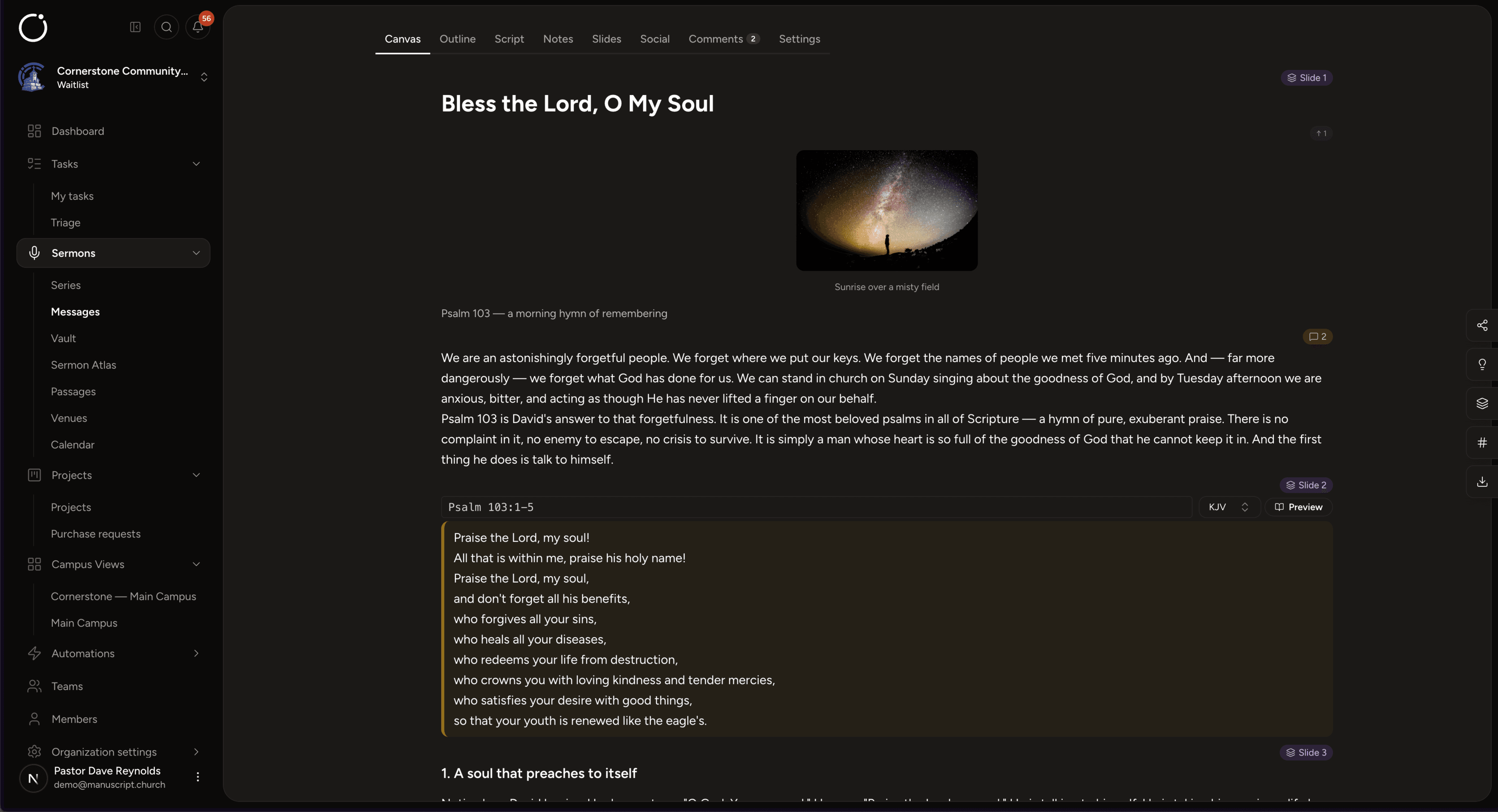 Build one sermon and connect every story, theme, and passage