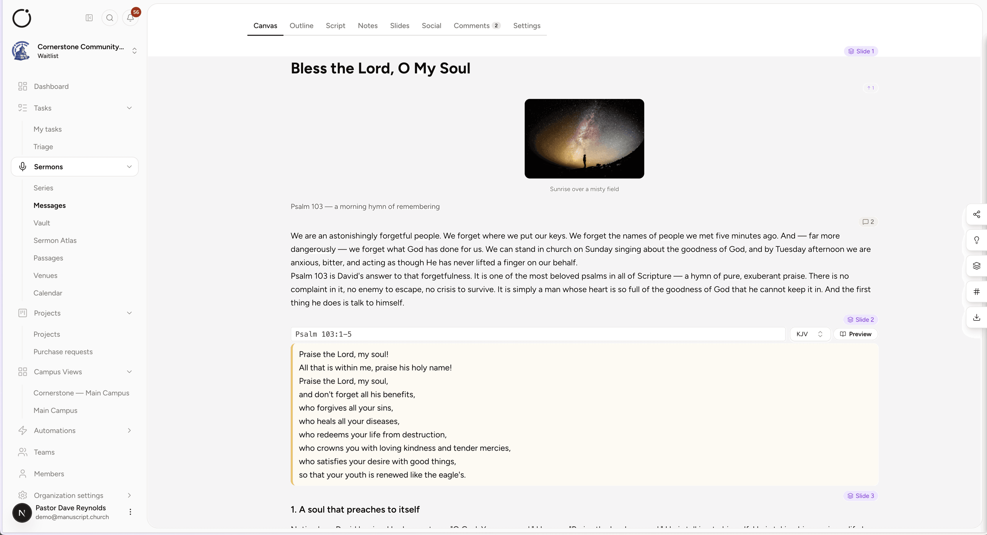 Build one sermon and connect every story, theme, and passage